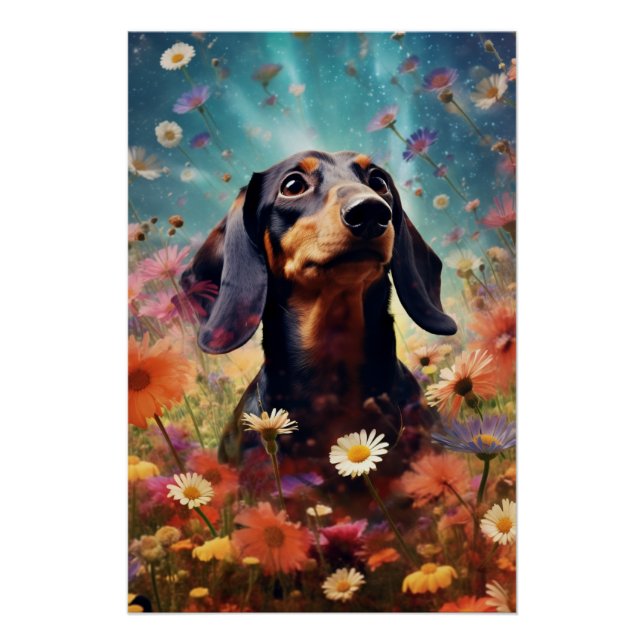 Abstrakte Dackel der Kunst mit Blume Poster (Vorderseite)