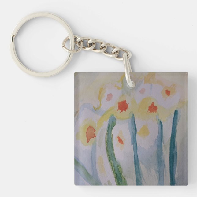 Abstrakte Daffodien Akryllische Schlüsselring (Vorderseite)