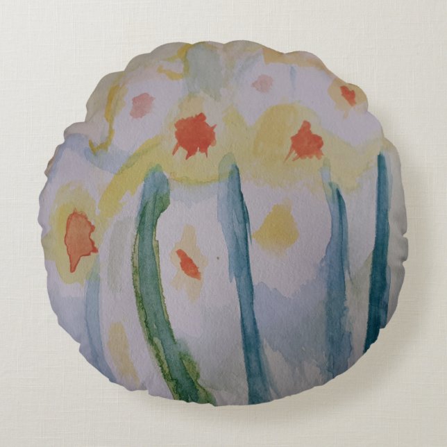 Abstrakte Daffodien Rundes Kissen (Vorderseite)