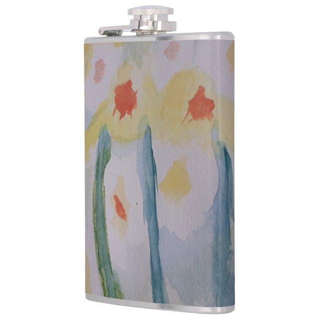 Abstrakte Daffodien Vinyl Wrapped Flask Flachmann (Links)