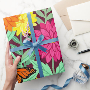 Abstrakte Dahlien Schmetterlinge Geschenkpapier