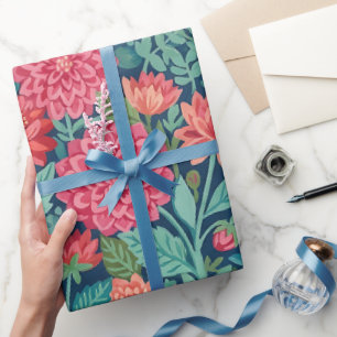 Abstrakte Dahlien Schmetterlinge Geschenkpapier