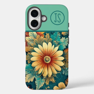 Abstrakte Daisy und Blätter Botanisches Mit Monogr iPhone 16 Hülle