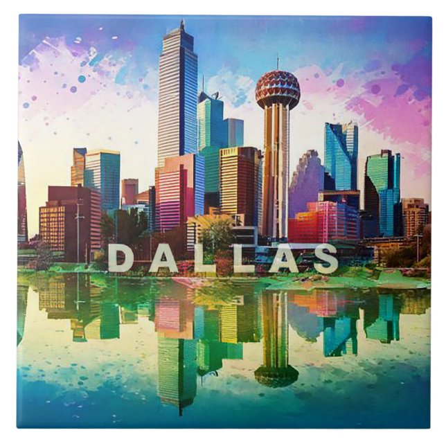 Abstrakte Dallas Skyline Kunst Moderne Stadt Fliese (Vorderseite)