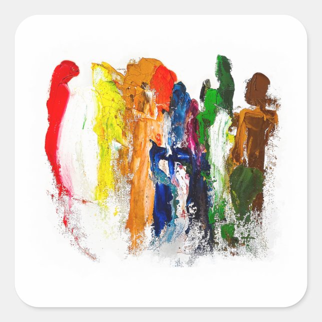 Abstrakte Darstellung menschlicher Figuren in Bewe Quadratischer Aufkleber (Vorderseite)