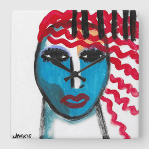 Abstrakte Dekorationskunst des Roten Kopfes Quadratische Wanduhr