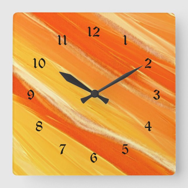 Abstrakte Diagonalorange und Gelbe Streifen Quadratische Wanduhr (Vorderseite)