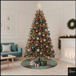 Abstrakte digitale Diamantgitter geometrische Blöc Polyester Weihnachtsbaumdecke