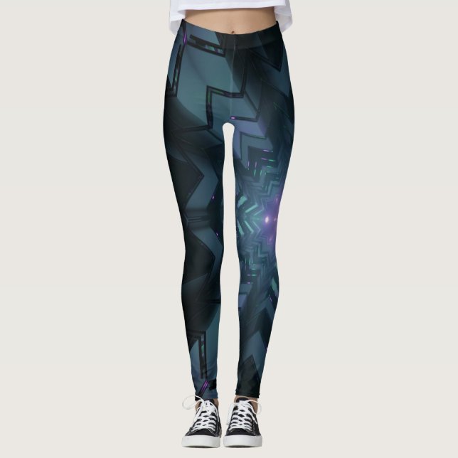 Abstrakte digitale Elektronik-Grafik Leggings (Vorderseite)