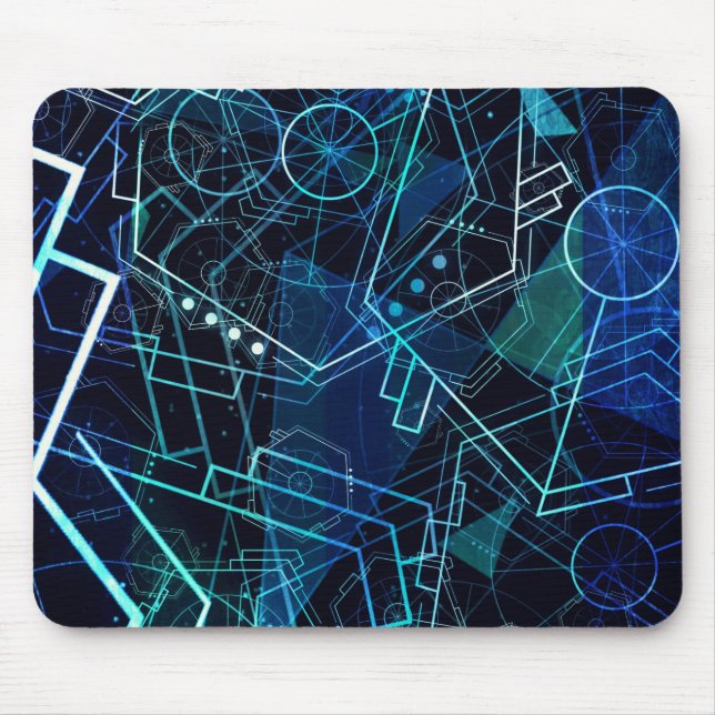Abstrakte digitale geometrische Daten Blaue Kunst Mousepad (Vorne)