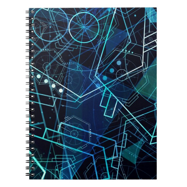 Abstrakte digitale geometrische Daten Blaue Kunst Notizblock (Vorderseite)