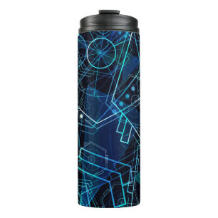 Abstrakte digitale geometrische Daten Blaue Kunst Thermosbecher