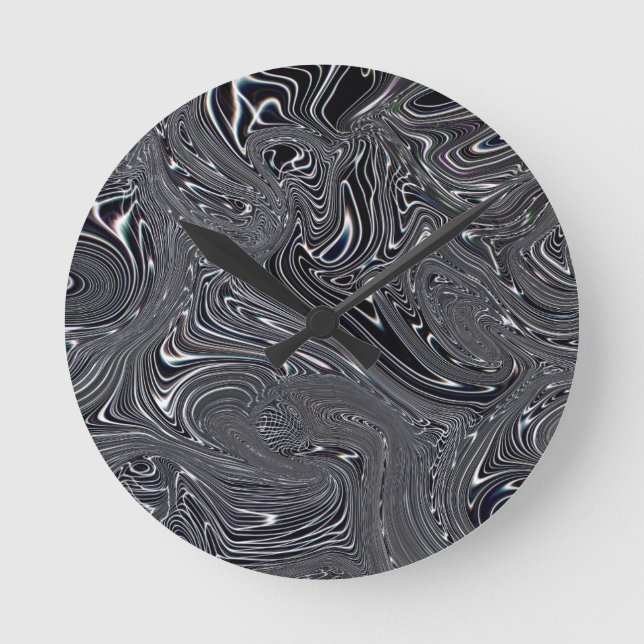 Abstrakte digitale Kunst in Schwarz und Weiß Runde Wanduhr (Vorderseite)