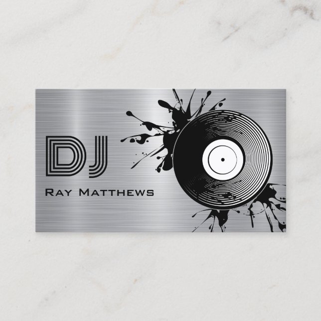Abstrakte Disk DJ Imitate Silver Brushed Steel Met Visitenkarte (Vorderseite)