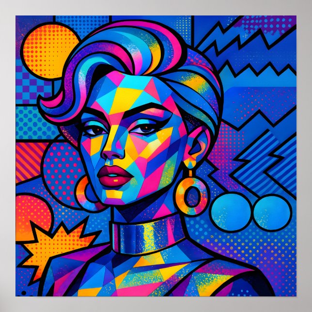 Abstrakte Diva - Moderne Retro-Geometrische Pop-Ar Poster (Vorne)
