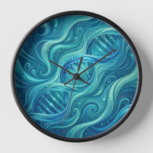 Abstrakte DNA-Helix-Ozeanblau-Kunstuhren Uhr