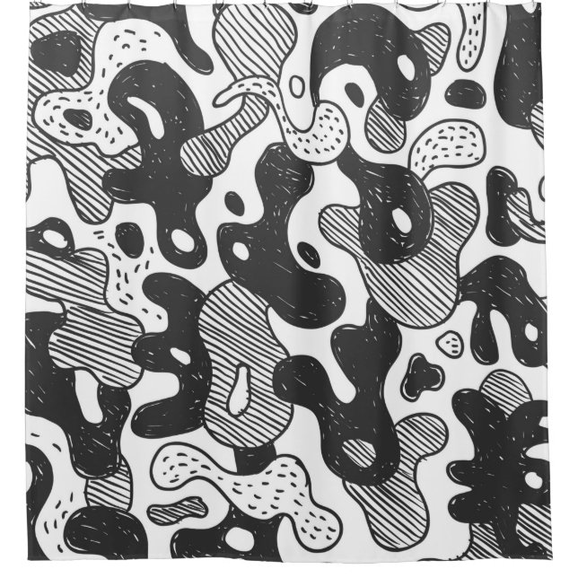 abstrakte Doodart Tarnung, schwarz Duschvorhang (Vorderseite)