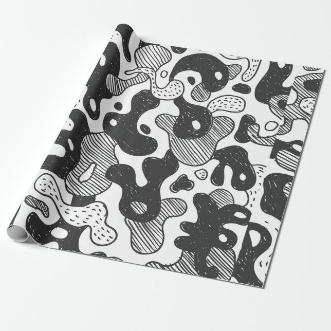 abstrakte Doodart Tarnung, schwarz Geschenkpapier (Ungerollt)