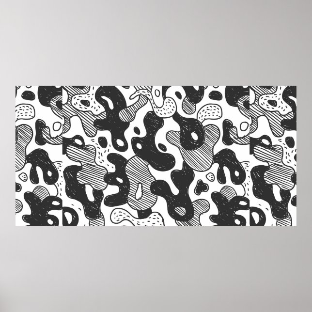 abstrakte Doodart Tarnung, schwarz Poster (Vorne)