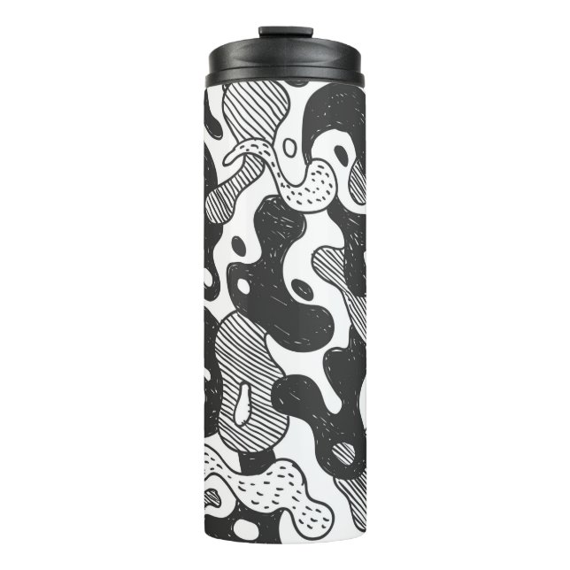 abstrakte Doodart Tarnung, schwarz Thermosbecher (Vorderseite)