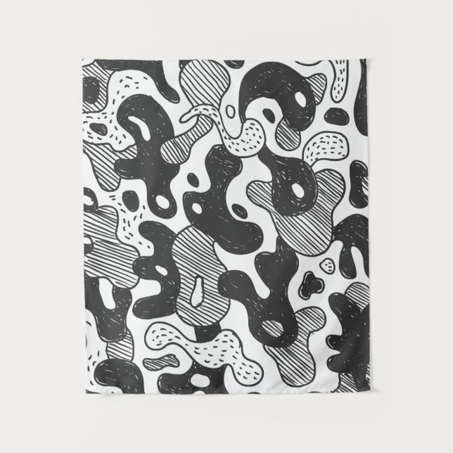 abstrakte Doodart Tarnung, schwarz Wandteppich (Vorderseite)