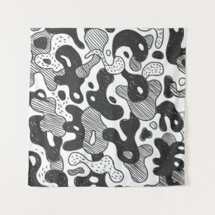 abstrakte Doodart Tarnung, schwarz Wandteppich