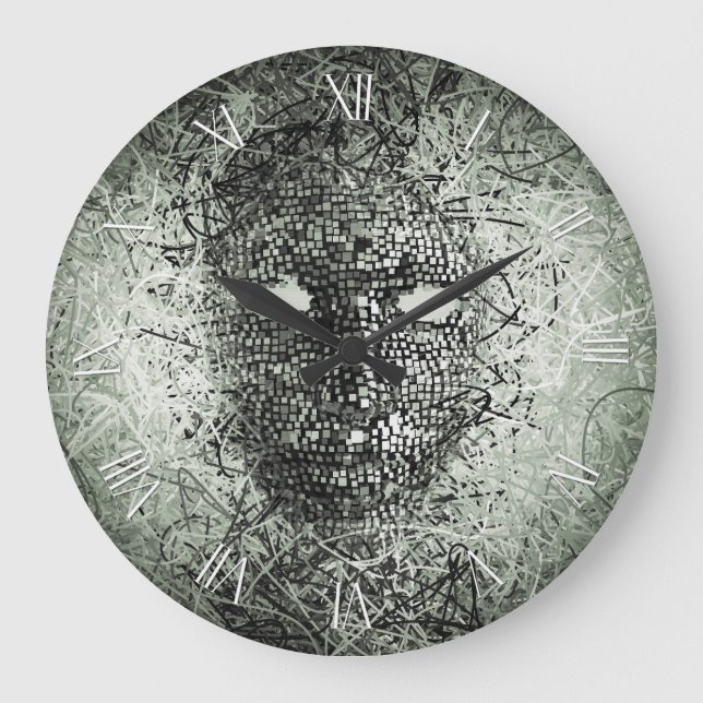 Abstrakte Drahtmaske Große Wanduhr (Vorderseite)