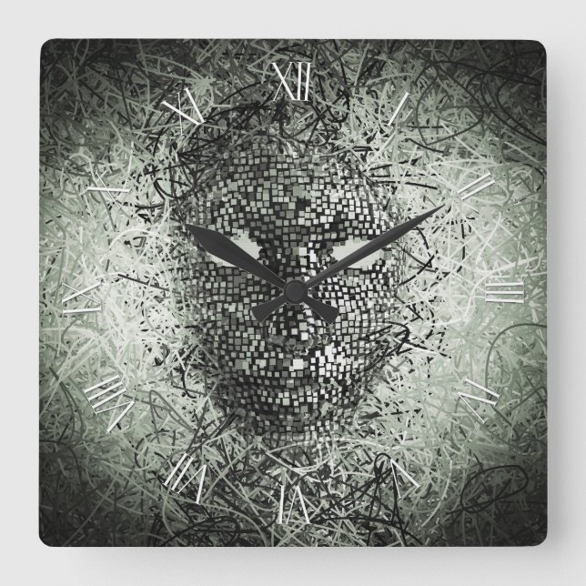 Abstrakte Drahtmaske Quadratische Wanduhr (Vorderseite)