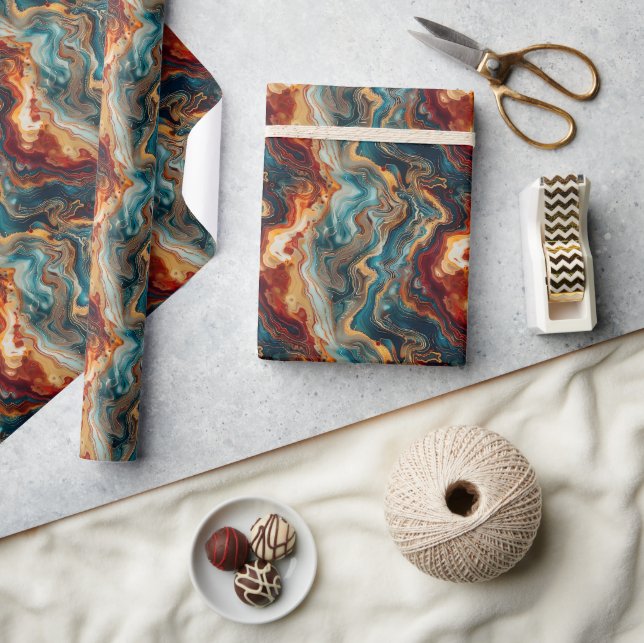 Abstrakte Drehtöne mit Reds, Blues, Golds Geschenkpapier (Kunsthandwerk)
