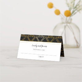 Abstrakte Dreieck-Hochzeit in Schwarz und Gold Platzkarte