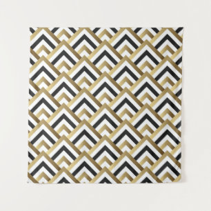Abstrakte Dreiecke: Gold Black Seamless Wandteppich