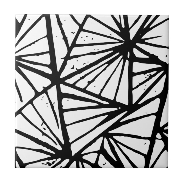 Abstrakte Dreiecke Lino Print Keramik Tile Fliese (Vorderseite)