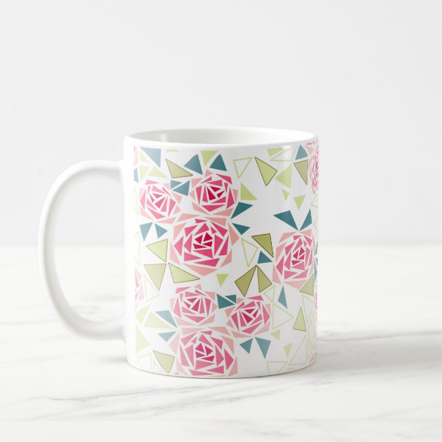 Abstrakte Dreiecke Rose Mosaikdruck Kaffeetasse (Links)