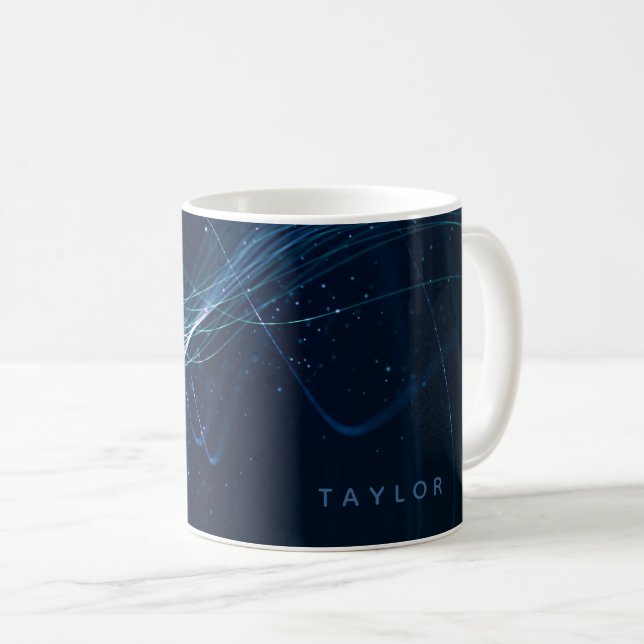 Abstrakte dunkelblaue Linien Kaffeetasse (VorderseiteRechts)