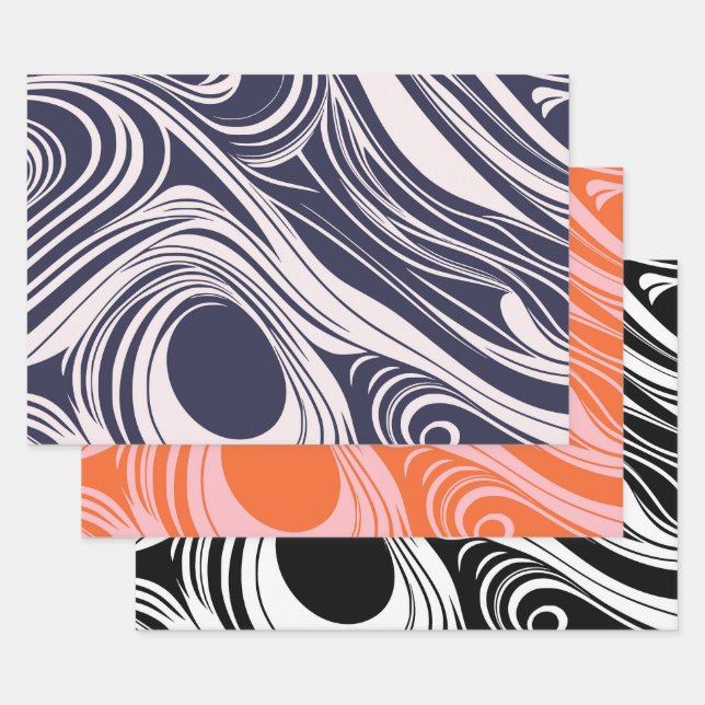 Abstrakte, dunkelblaue und graue Wirbel Geschenkpapier Set (Set)