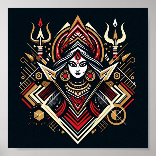 Abstrakte Durga - Göttlicher Power in Farben Poster (Vorne)