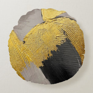 Abstrakte einfarbige Farben mit goldenen Pinselstr Rundes Kissen