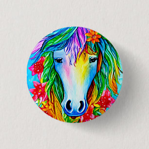 Abstrakte Einhorn-Blume Aquarell Kunst, Dichtung Button