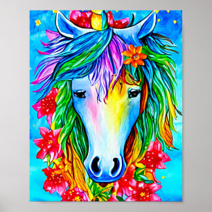 Abstrakte Einhorn-Blume Aquarell Kunst, Dichtung Poster