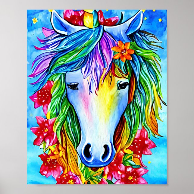 Abstrakte Einhorn-Blume Aquarell Kunst, Dichtung Poster (Vorne)