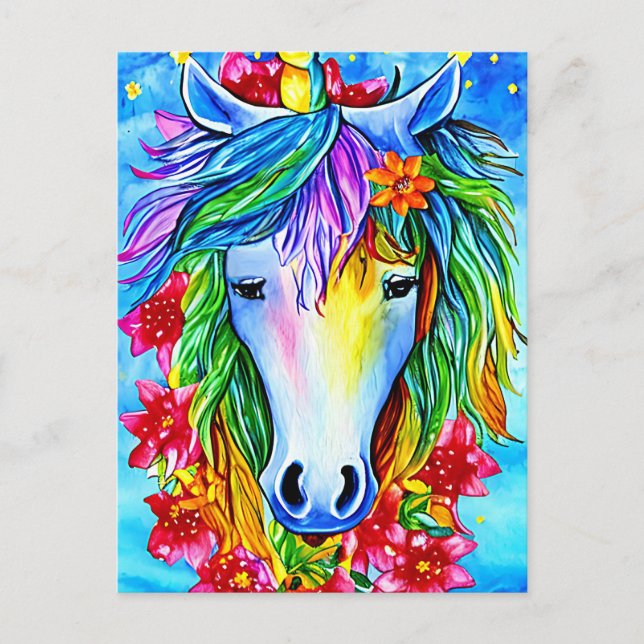 Abstrakte Einhorn-Blume Aquarell Kunst, Dichtung Postkarte (Vorderseite)