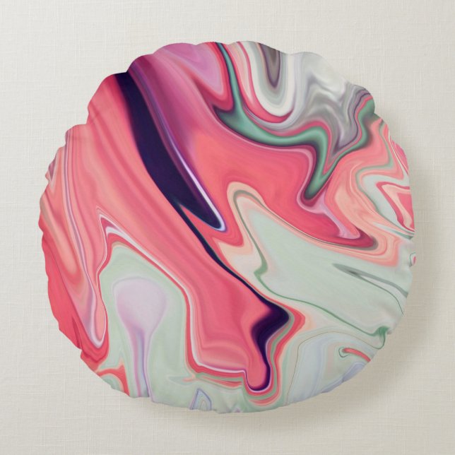 Abstrakte, elegante Fließstruktur aus flüssigem Ma Rundes Kissen (Vorderseite)