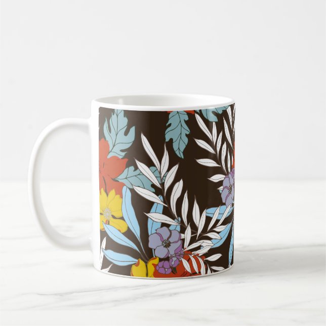 Abstrakte Eleganz mit Blumenhintergrund. Kaffeetasse (Links)