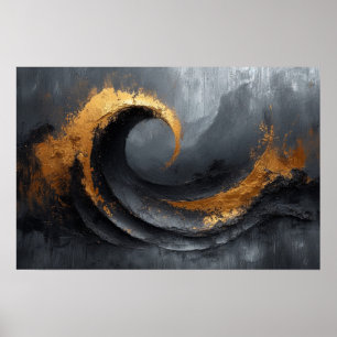 Abstrakte Eleganz: Schwarze, goldene und graue Kun Poster