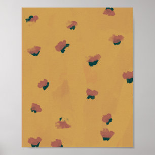Abstrakte Erdbeeren-Blume auf Senf Poster