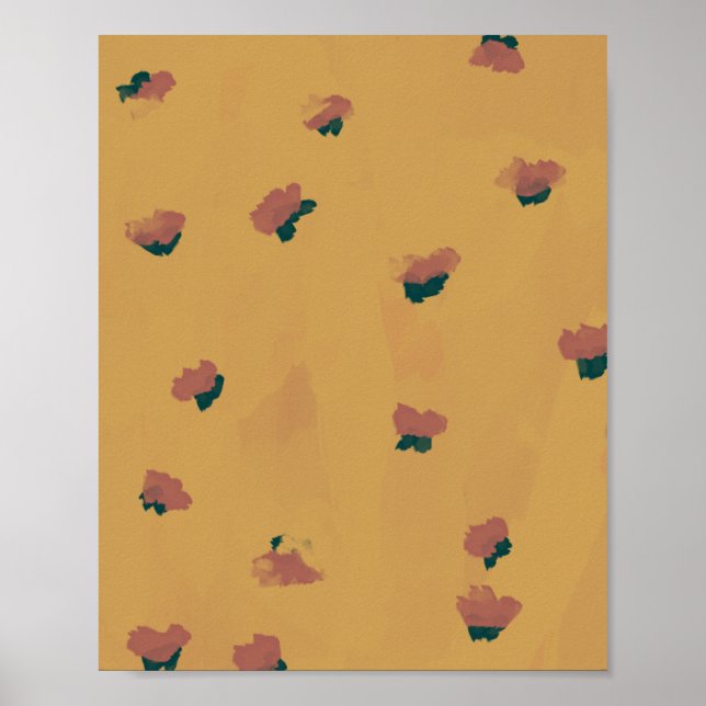 Abstrakte Erdbeeren-Blume auf Senf Poster (Vorne)