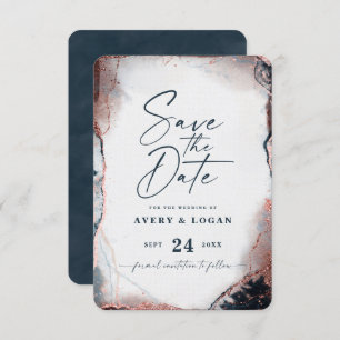 Abstrakte Ethereal Navy & Rose Save The Date