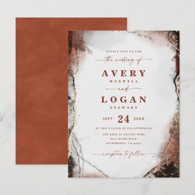 Abstrakte Ethereal-Rost & Jäger-Hochzeitseinladung Ankündigungspostkarte (Vorne/Hinten)