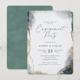 Abstrakte Eukalyptus Green & Gold-Engagement-Parte Einladung