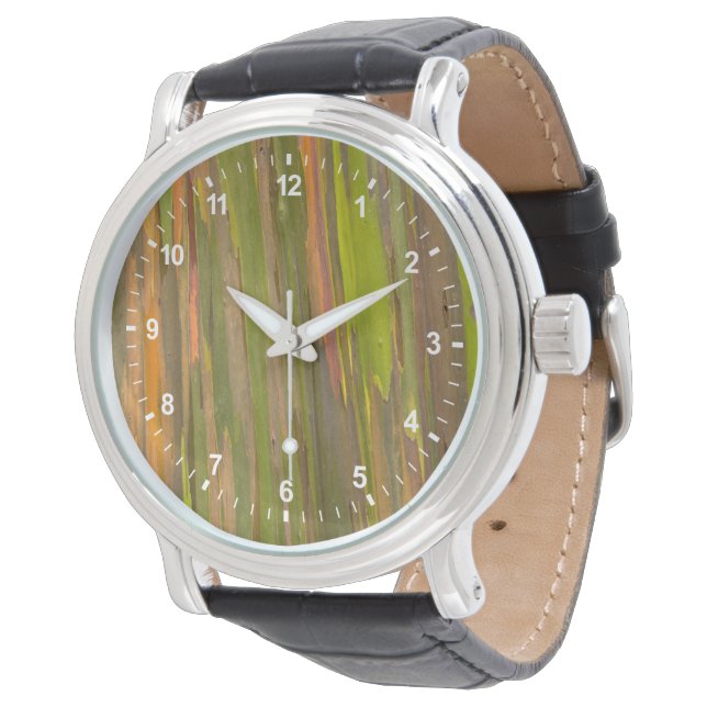 Abstrakte Eukalyptus-Rinde Armbanduhr (Schrägansicht)